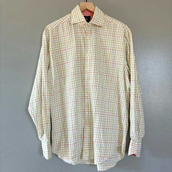 TailorByrd Large Tailors Twill Cotton Colorful Plaid Button Down Red Green Blue - Picture 1 of 4